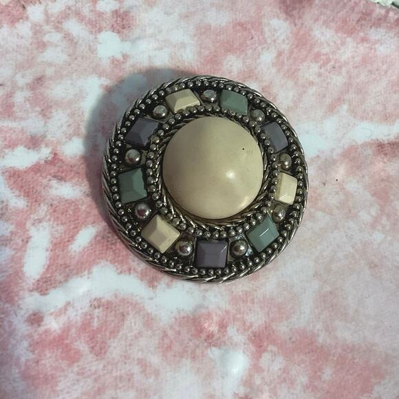Vintage Retro Brooch Pin Beiges Blues - Picture 7 of 11